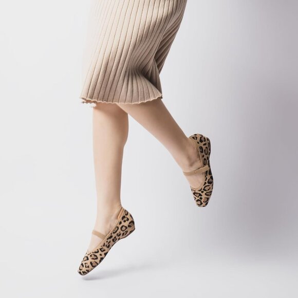 Women Leopard Knit Square Toe Arch Support and Concealed Low Wedge Ballet Flats - Picture 2 of 8